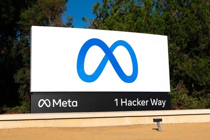 Meta sign with address 1 Hacker Way.