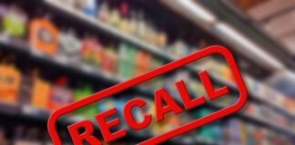 recall notice over supermarket shelves