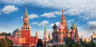 Kremlin and Saint Basils Cathedral in Moscow, Russia.