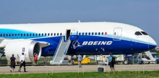 Boeing 787 Dreamliner on display at an airfield