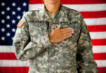 Boot Camp Meltdown Forces Sudden U-Turn Soldier saluting in front of an American flag.