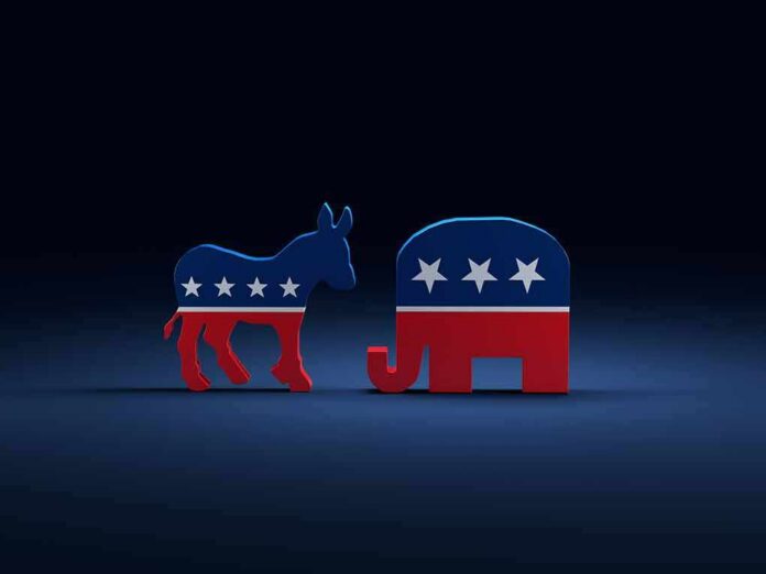 shutterstock_1230971734 Donkey and elephant symbols facing each other