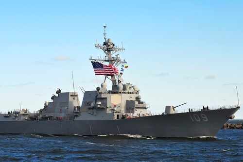 United,States,Navy,Ship,Uss,Jason,Dunham,In,The,Baltic naval destroyer with flags sailing on open water