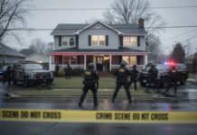 Targeted Family Massacre Shocks East St. Louis FBI agents at a crime scene outside a house with police vehicles and caution tape